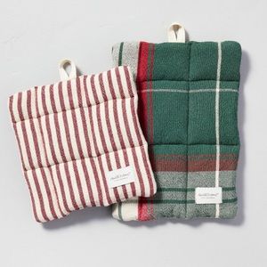 Hearth & Hand 2pc Plaid & Ticking Stripe Potholders Set